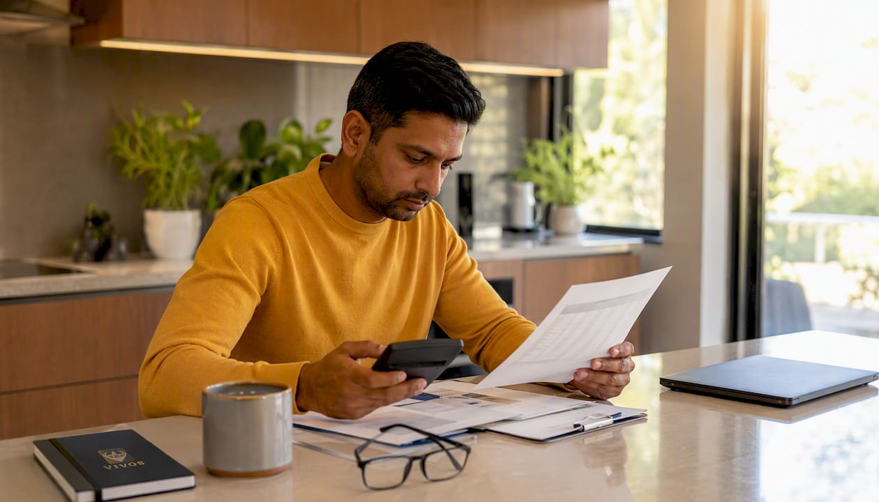 Hands reconciling cap table data at home desk