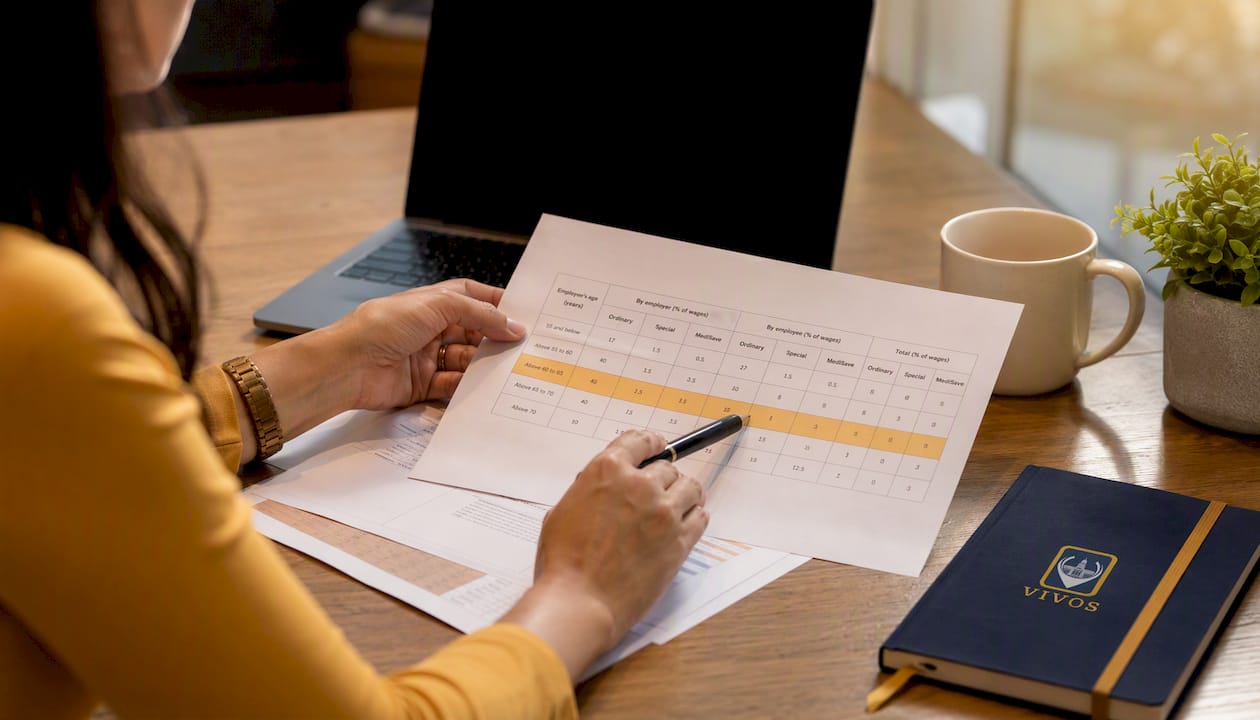 Hands pointing at CPF contribution rates table