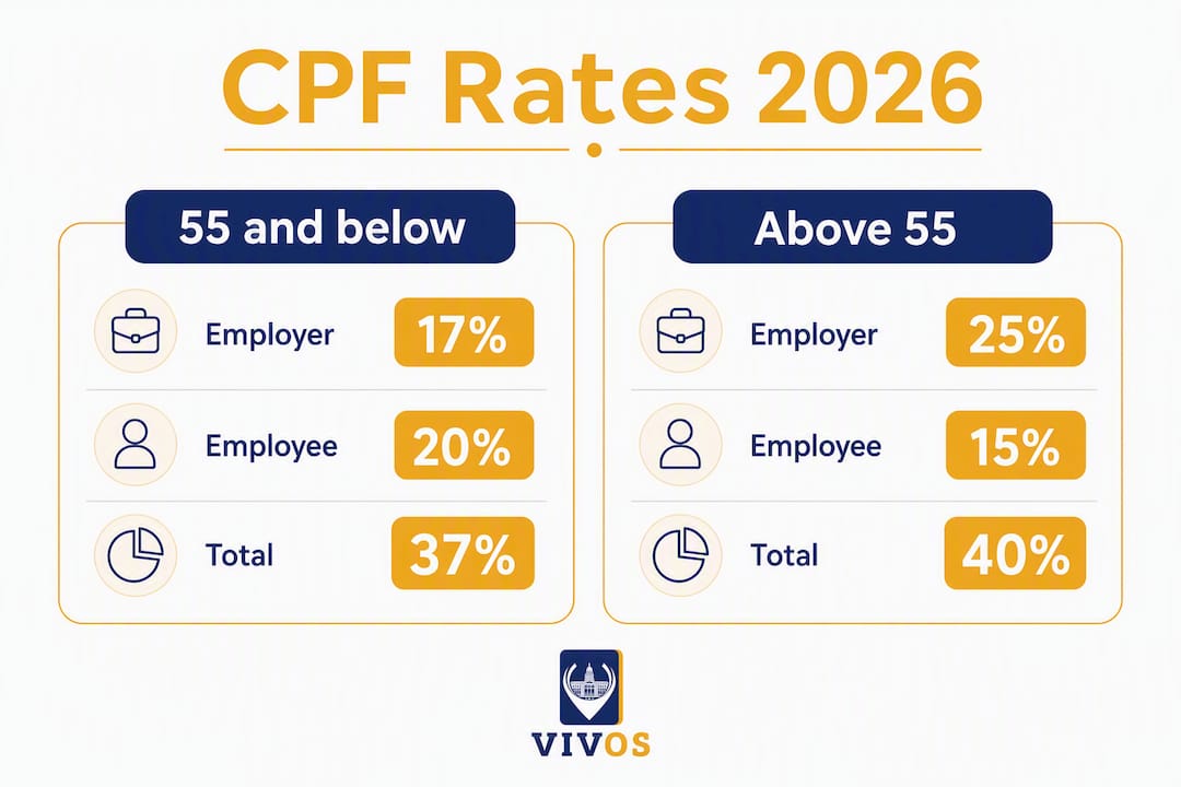 Infographic comparing CPF contribution rates by age band