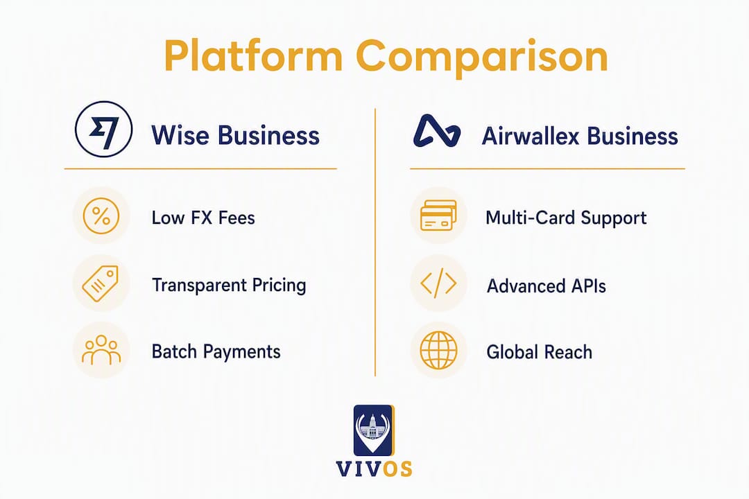 Infographic showing Airwallex vs Wise business features