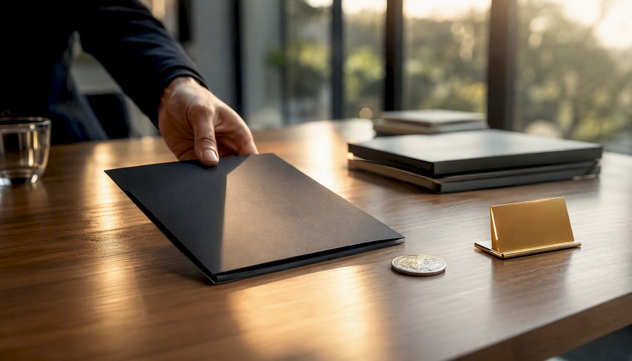 Invoice and coin on corporate table