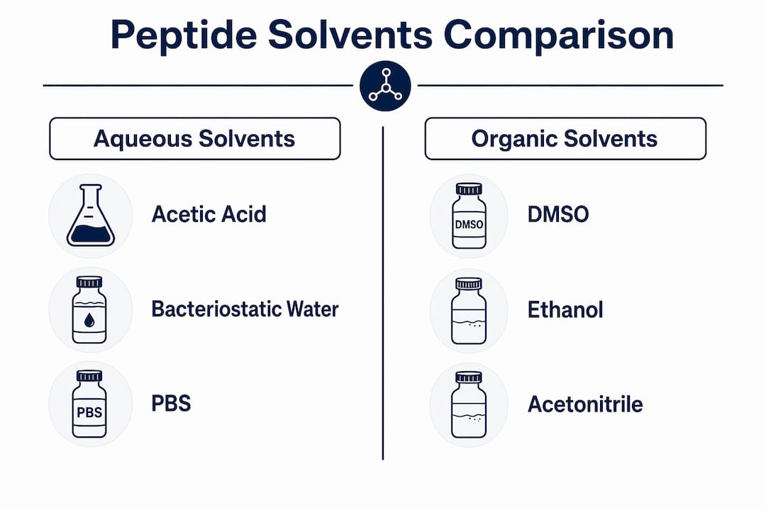Infographic comparing peptide solvents types