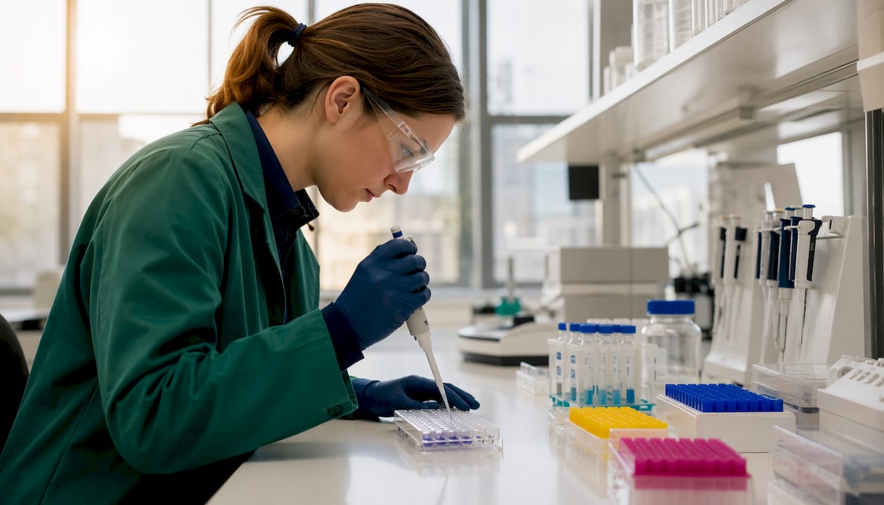 Hands performing receptor binding assay pipetting