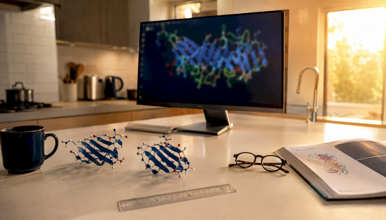 Peptide structure models and workstation close-up