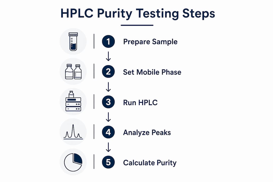 Infographic showing peptide purity testing steps