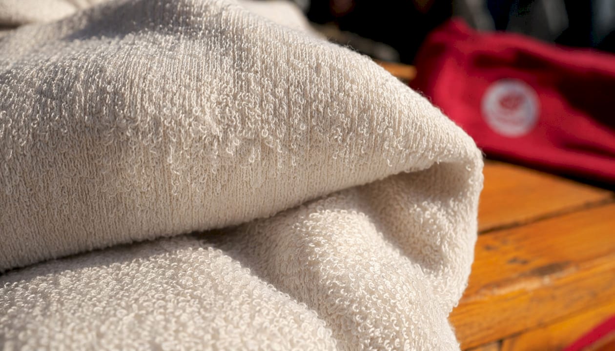 Close-up of looped texture of French terry fabric
