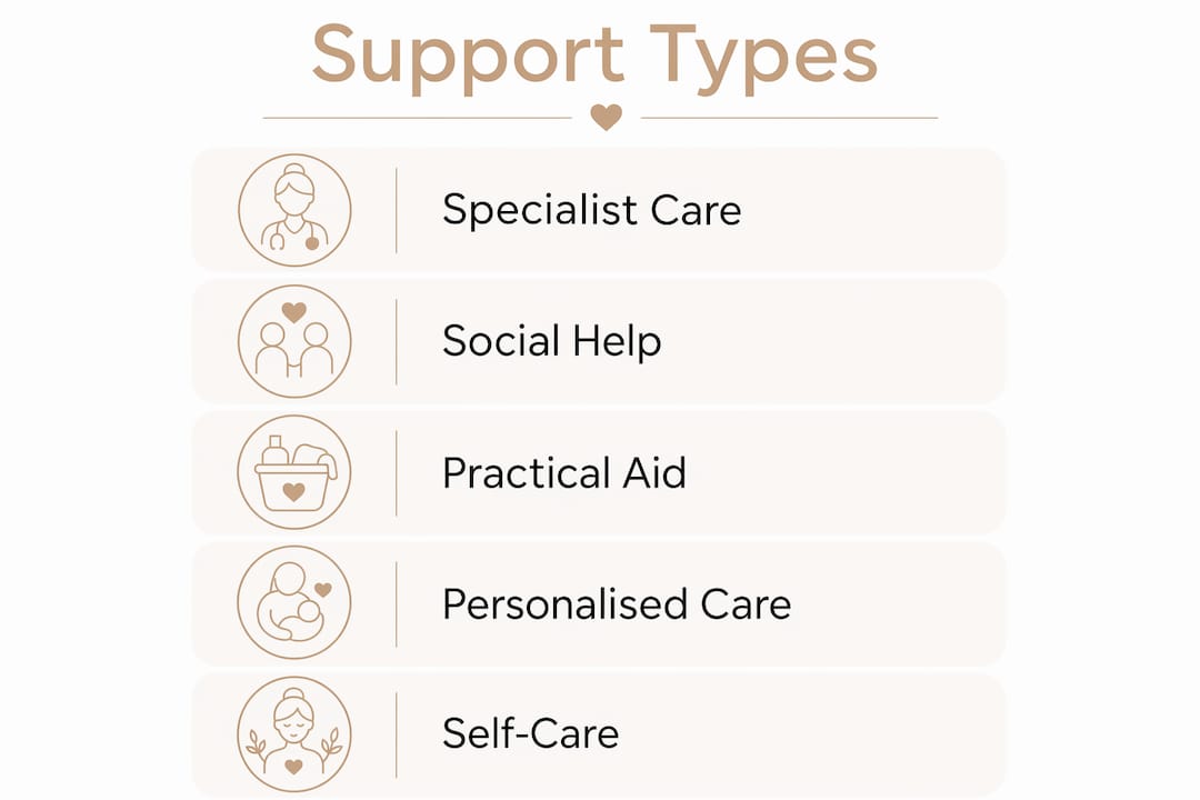 Infographic illustrating types of maternal mental health support