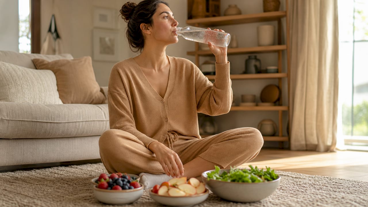 Water bottle and iron-rich foods for postpartum recovery