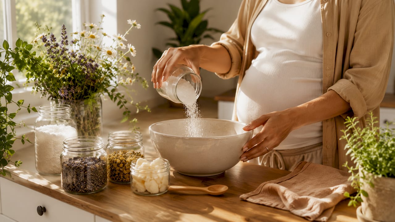 Safe pregnancy bath soak ingredients close-up