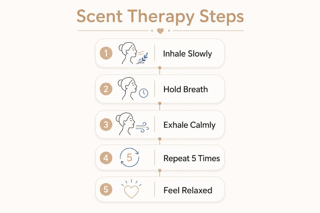 Infographic illustrating scent therapy breathing steps
