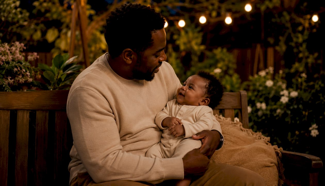 Father bonding with infant in cozy nursery