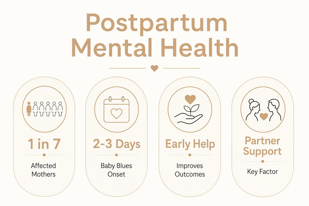 Infographic with postpartum mental health key statistics