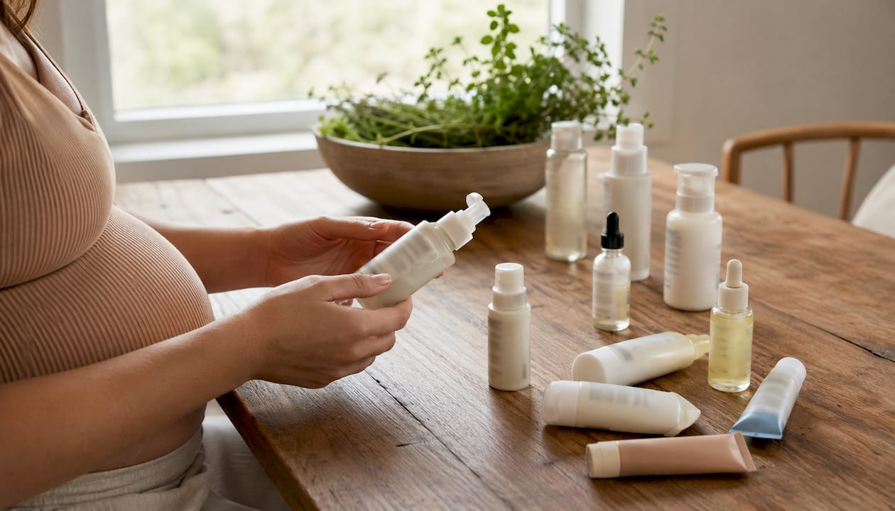 Hands sorting skincare products ingredients