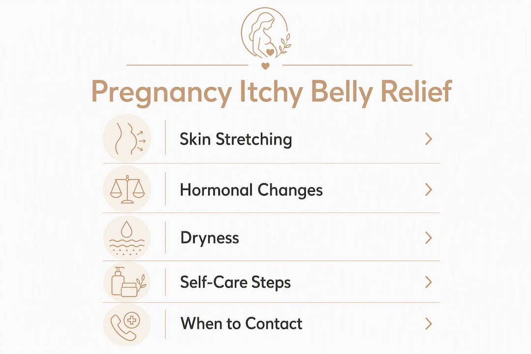 Infographic outlining pregnancy belly itch causes and relief