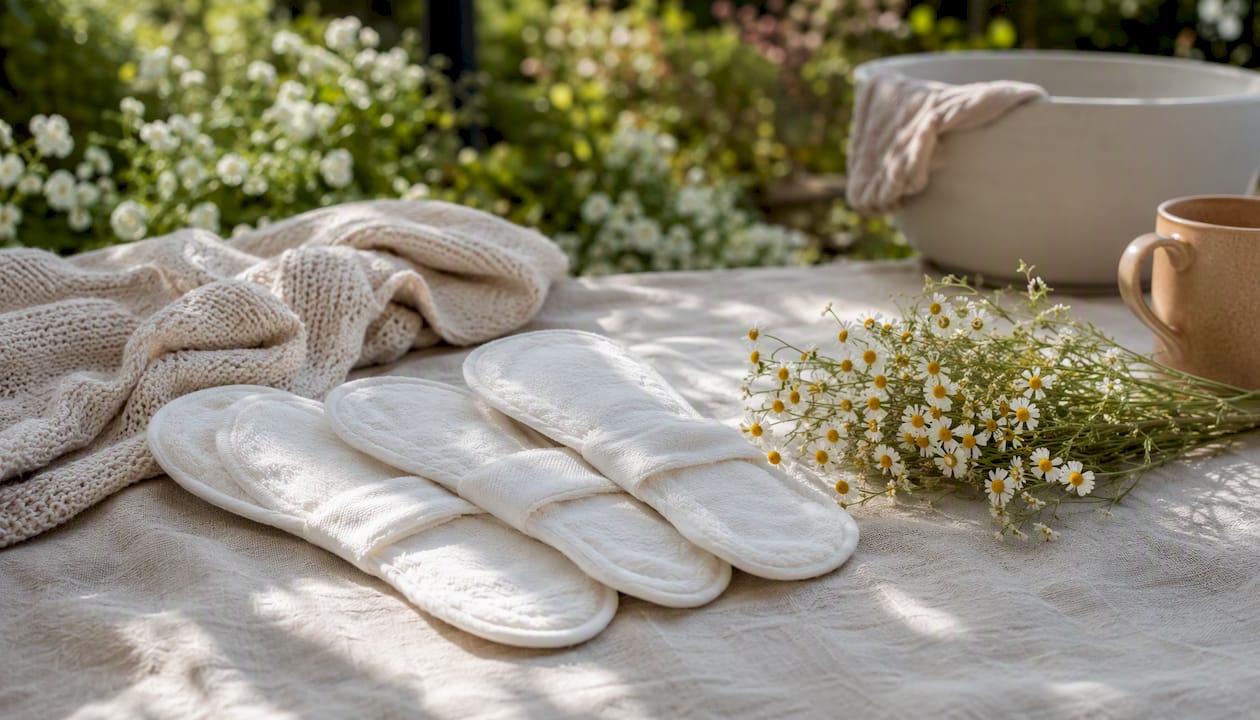 Close-up of organic cotton postpartum maternity pads
