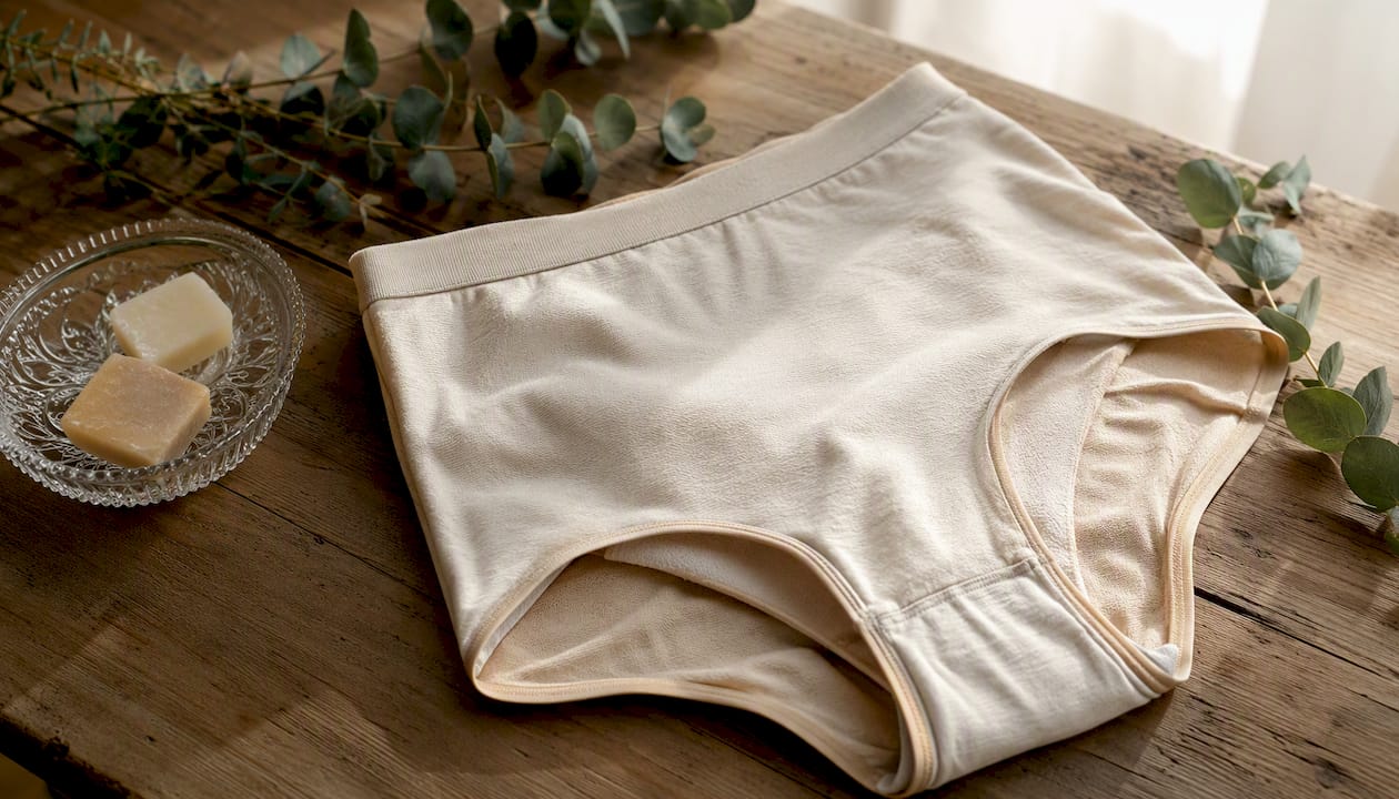 Reusable postpartum period pants in laundry setting