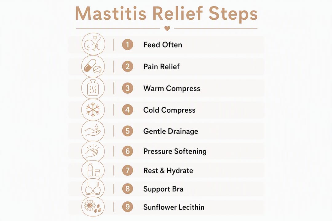 Infographic showing mastitis home remedy steps