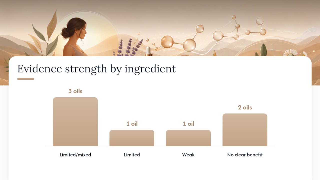 Chart comparing clinical evidence for stretch mark oil ingredients
