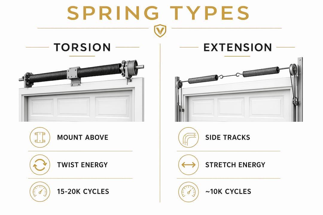 Infographic comparing torsion and extension springs