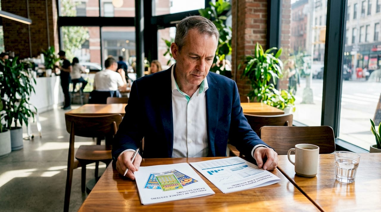 Financial advisor comparing gambling and investing documents