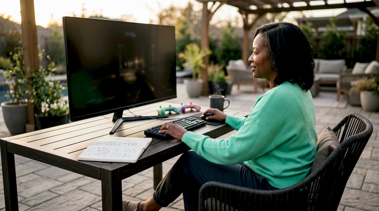 Player using gaming mouse and headset at desk