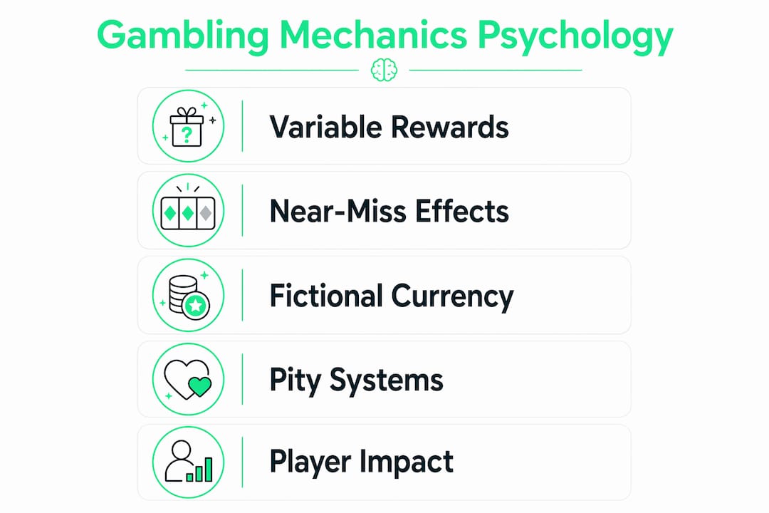 Infographic illustrating psychological mechanics in gambling games