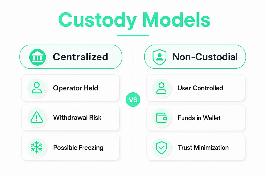 Infographic comparing custody models in web3 gambling