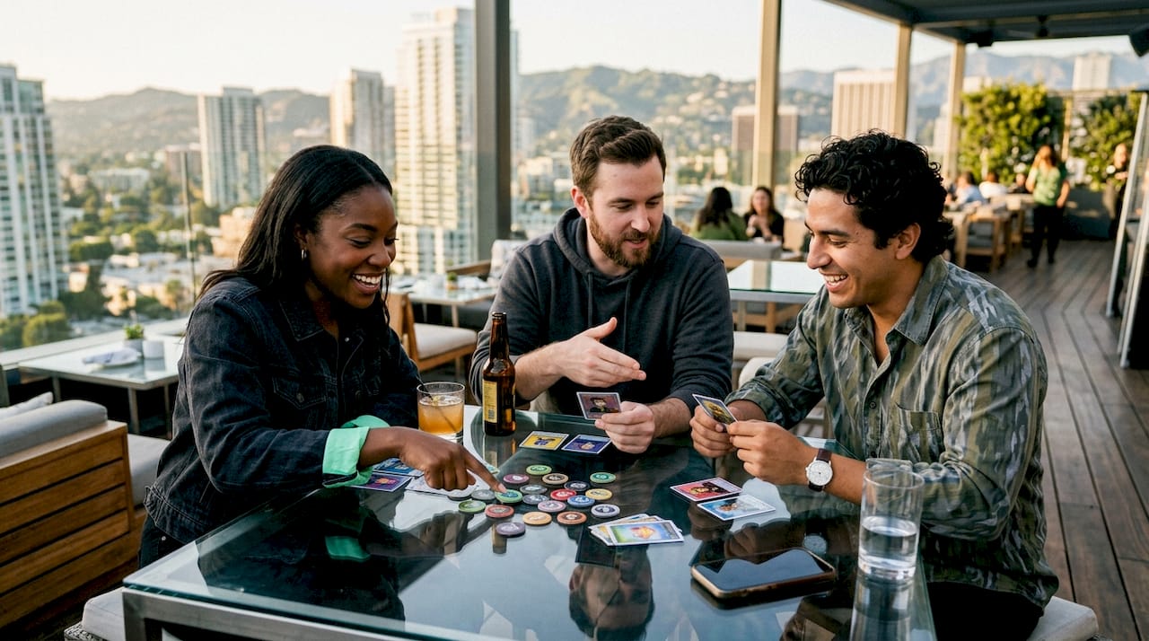 Hands exchanging gaming tokens and NFTs