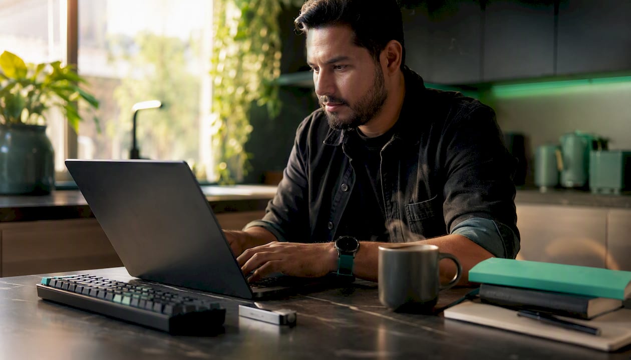 Man playing no KYC crypto casino at home