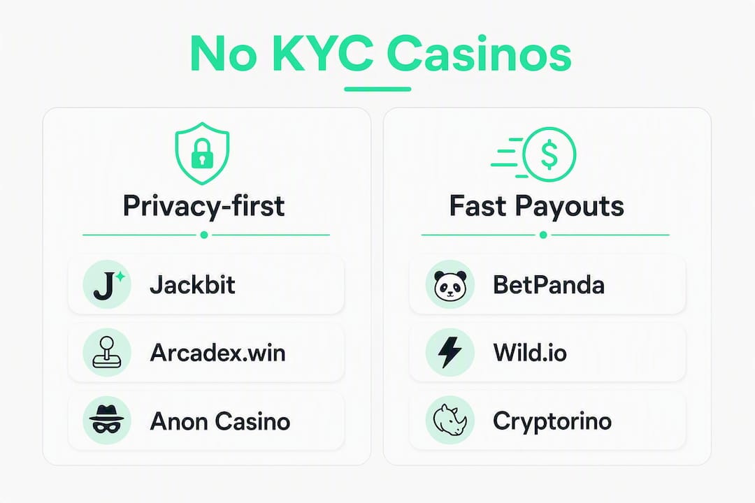 Infographic comparing top no-KYC casinos by focus