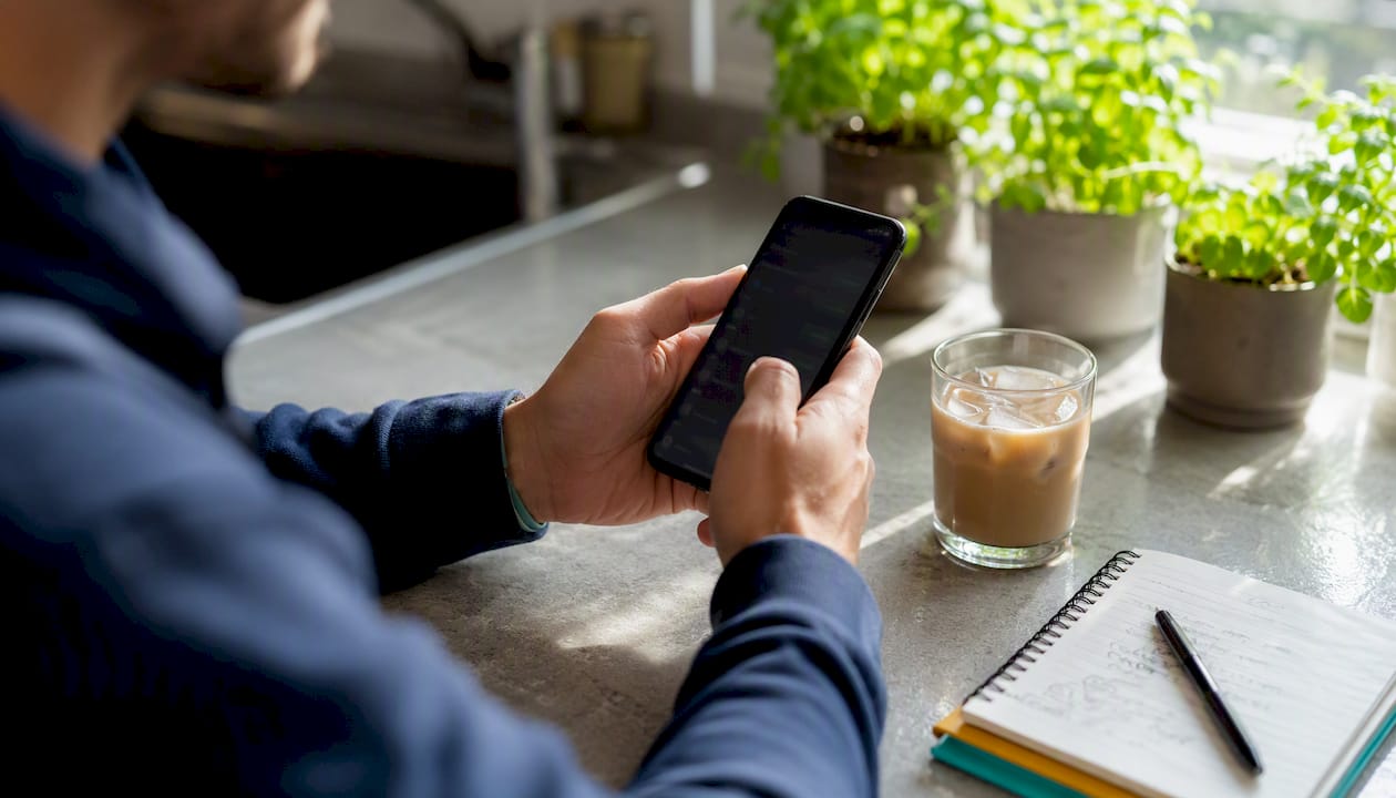 Hands checking crypto wallet on smartphone