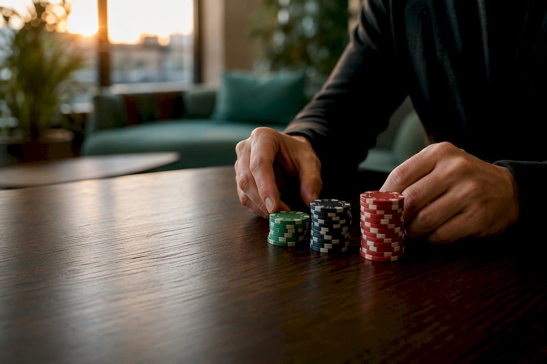 Hands sorting gambling chips by risk tier