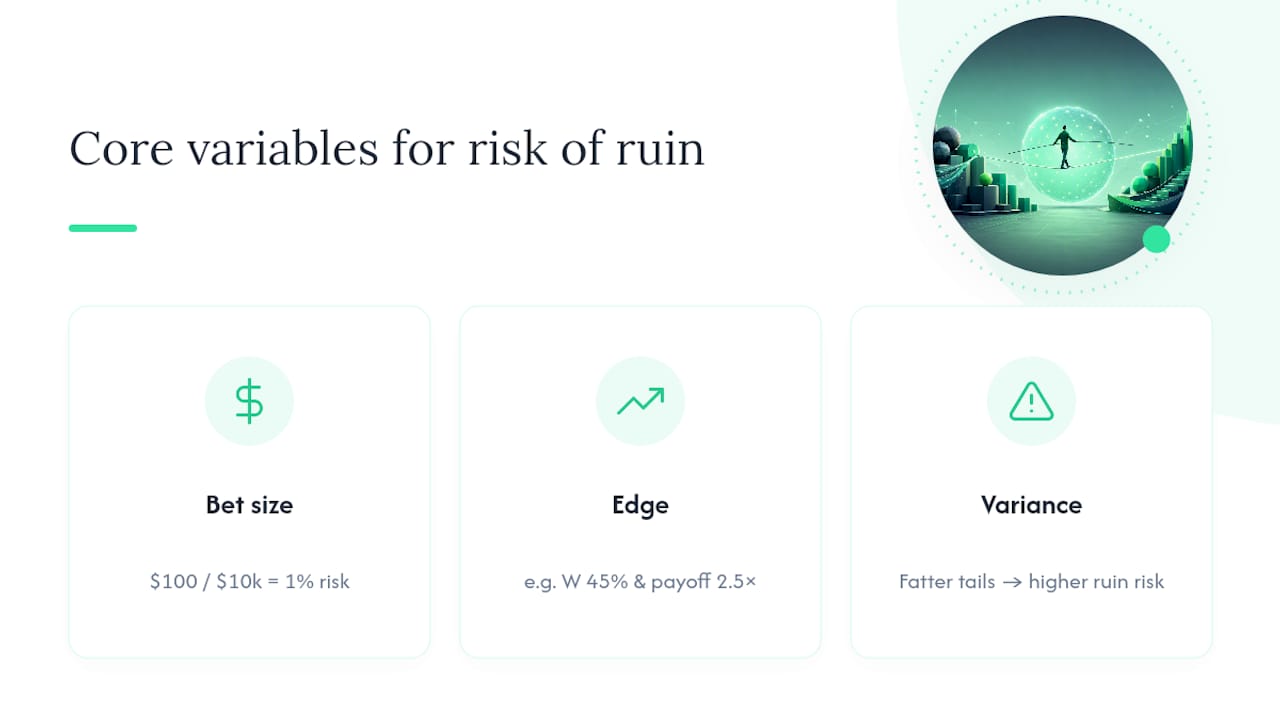 Diagram showing core variable effects on risk of ruin