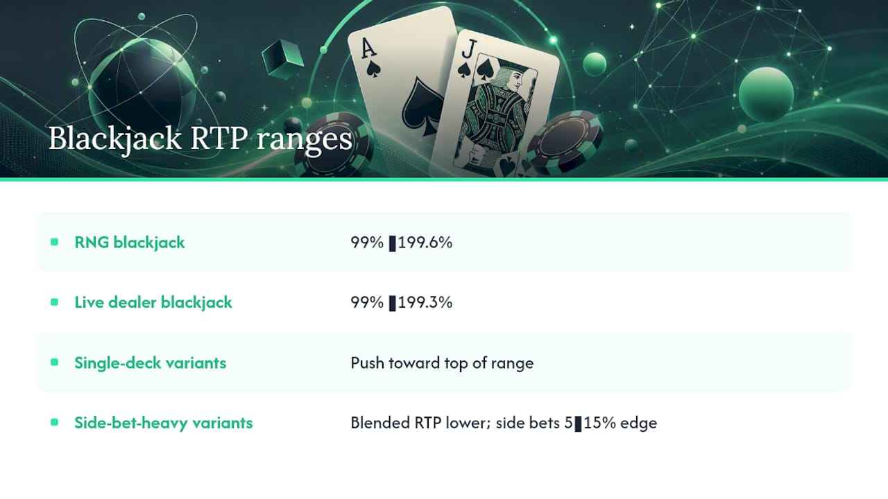 Diagram showing RTP ranges across blackjack game types