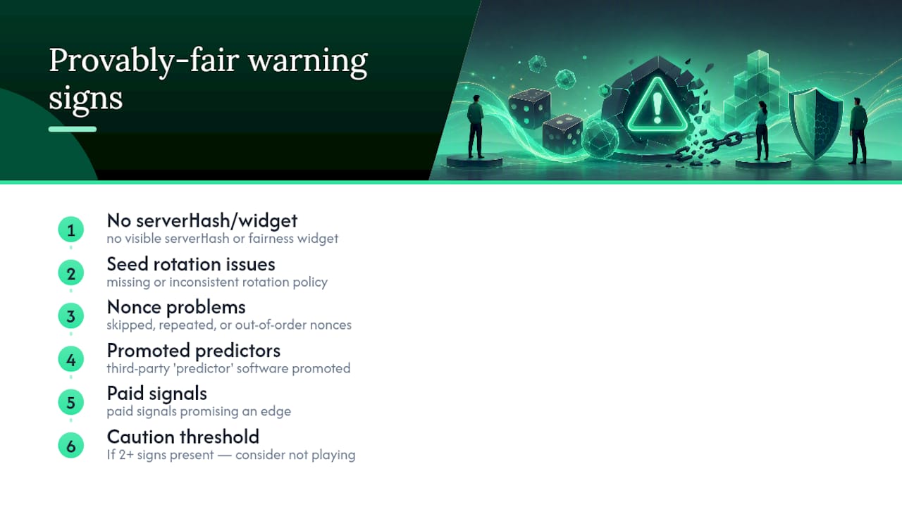 Warning signs in provably fair gambling setup