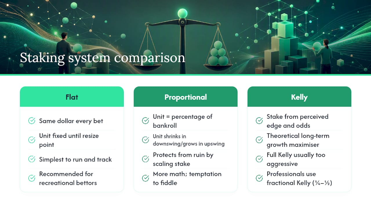 Comparison of three bankroll staking systems