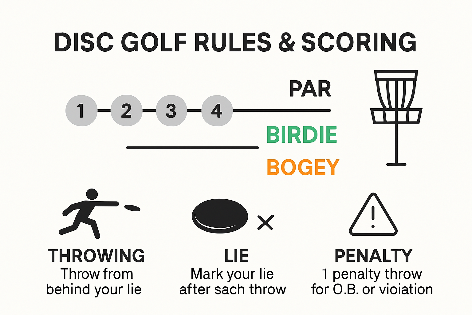 Disc golf scoring system and key rules visual guide