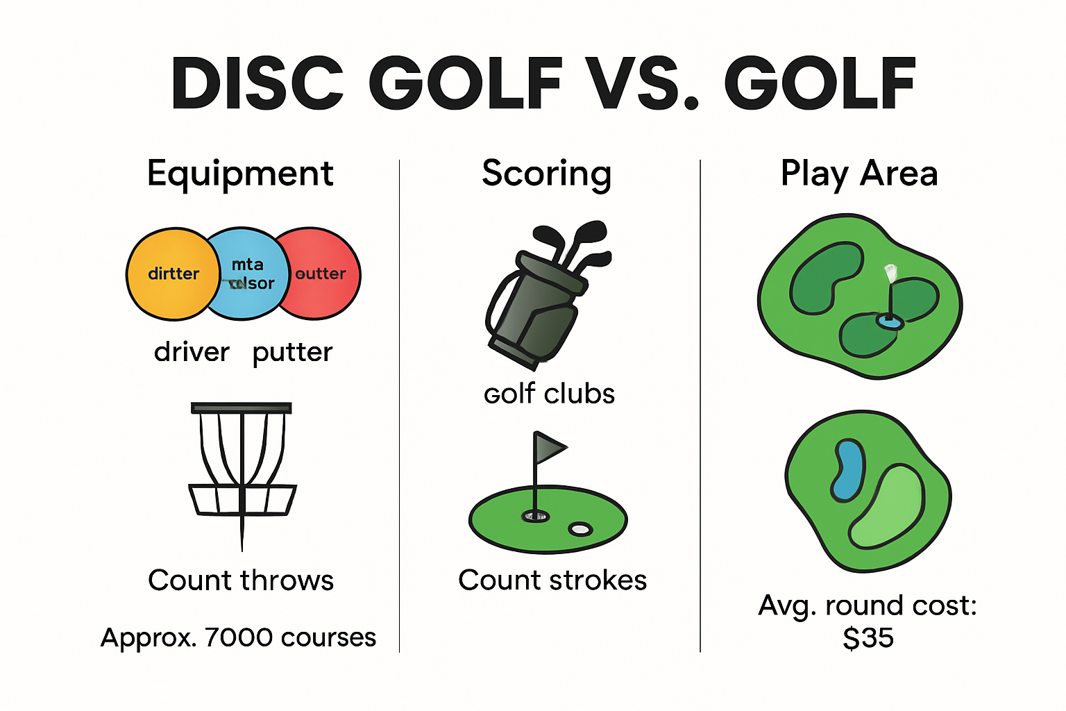 Disc golf versus golf comparison visual