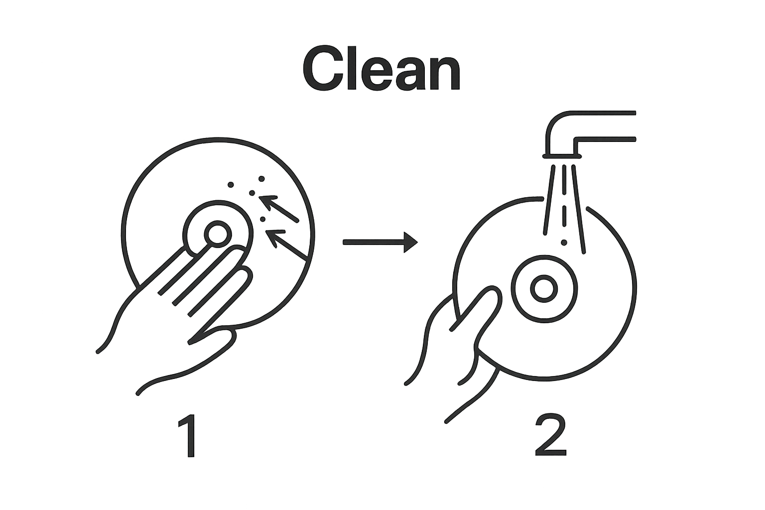 Loose debris removal and rinsing process for disc golf discs.