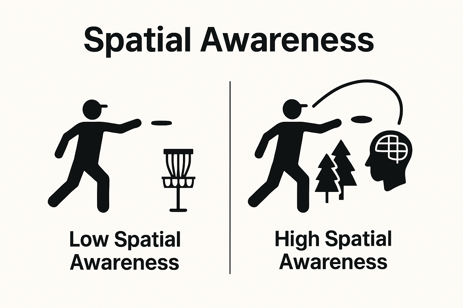Infographic comparing low vs high disc golf spatial awareness