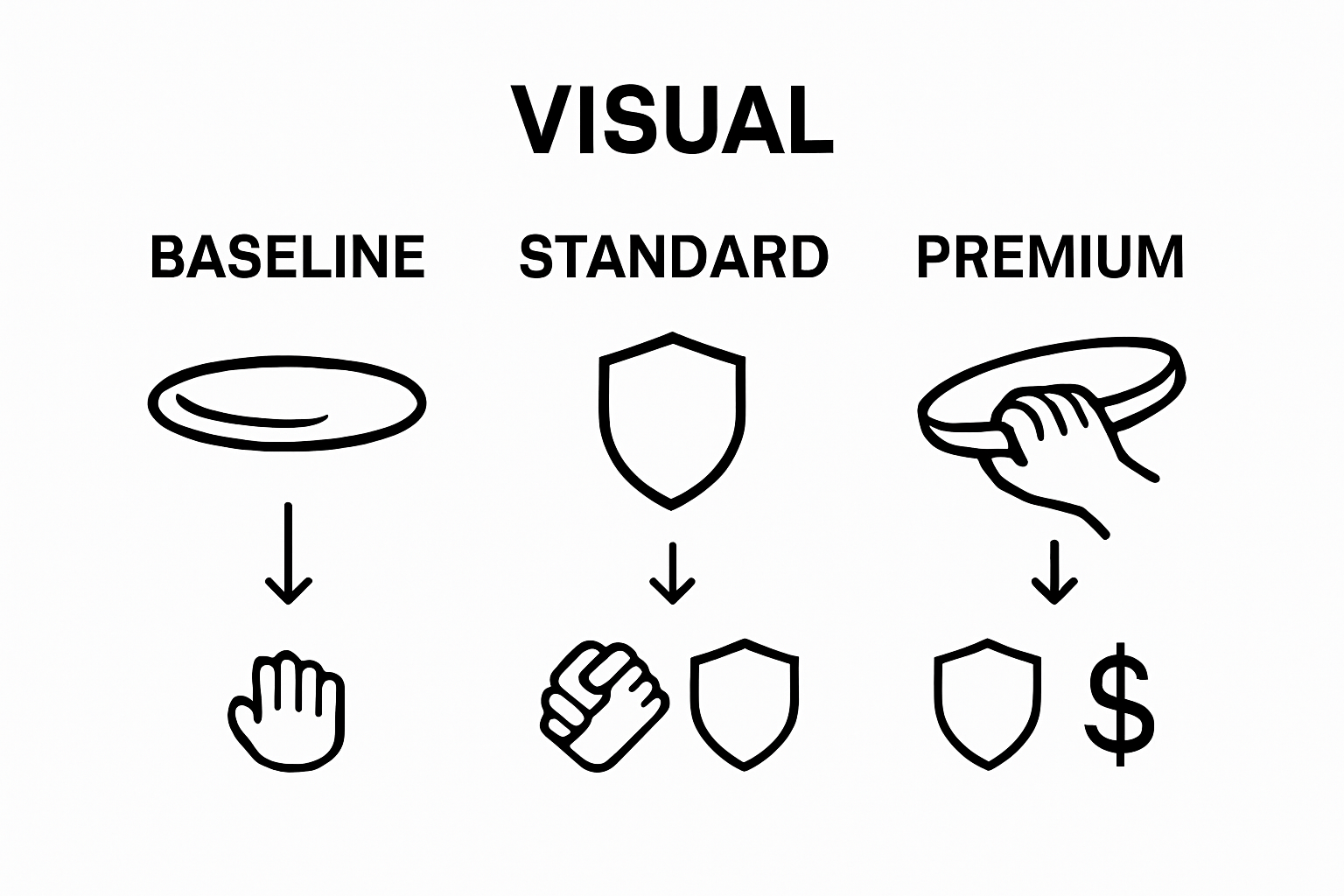 Infographic visually comparing baseline, standard, and premium disc golf plastics