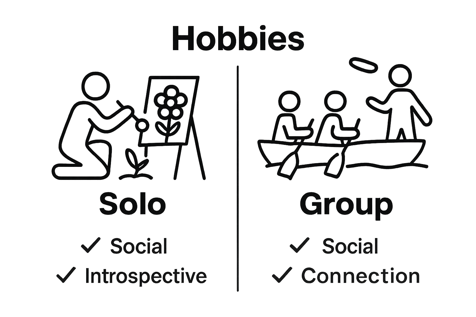 Comparison of solo and group outdoor hobbies