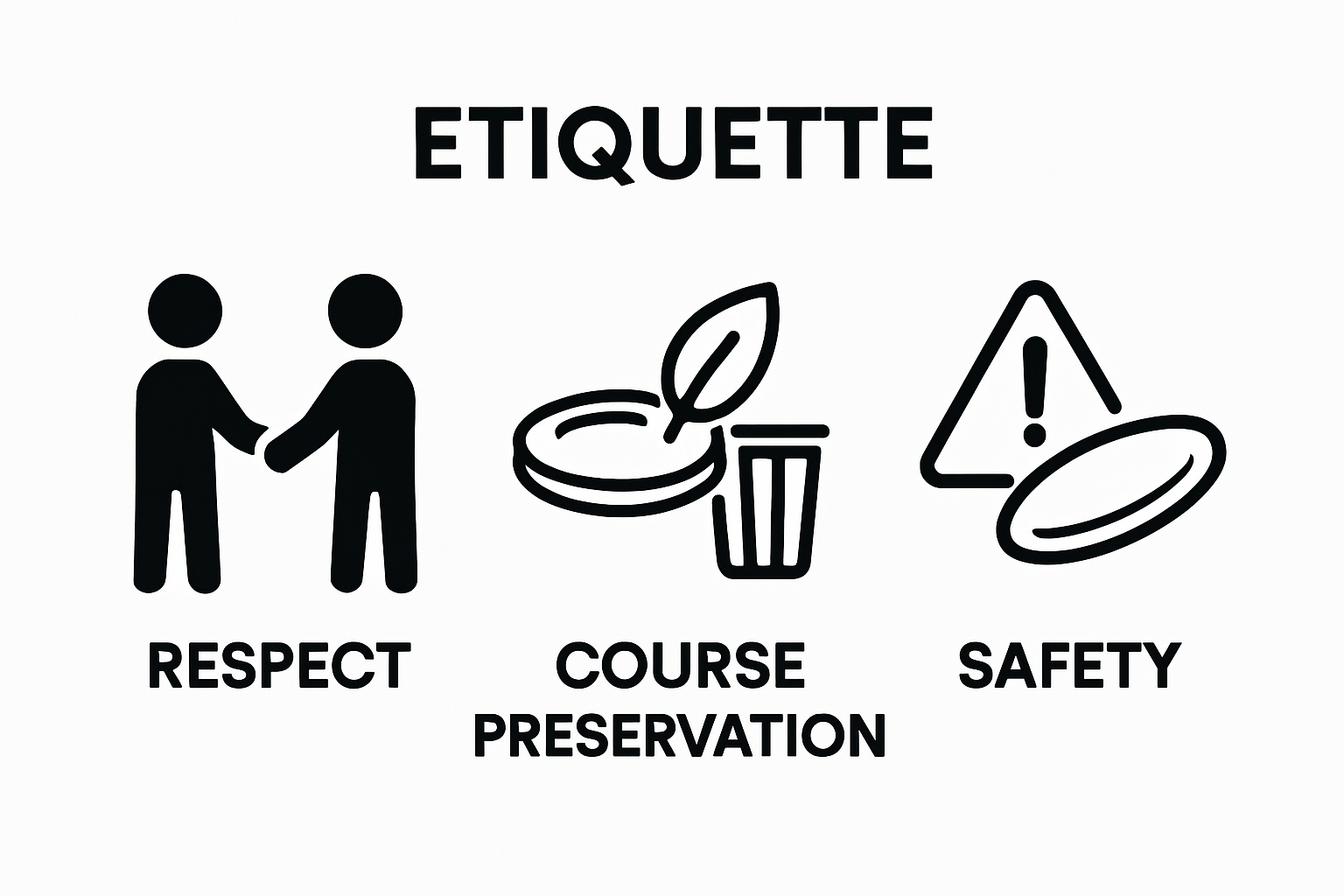 Infographic illustrating three key types of disc golf etiquette