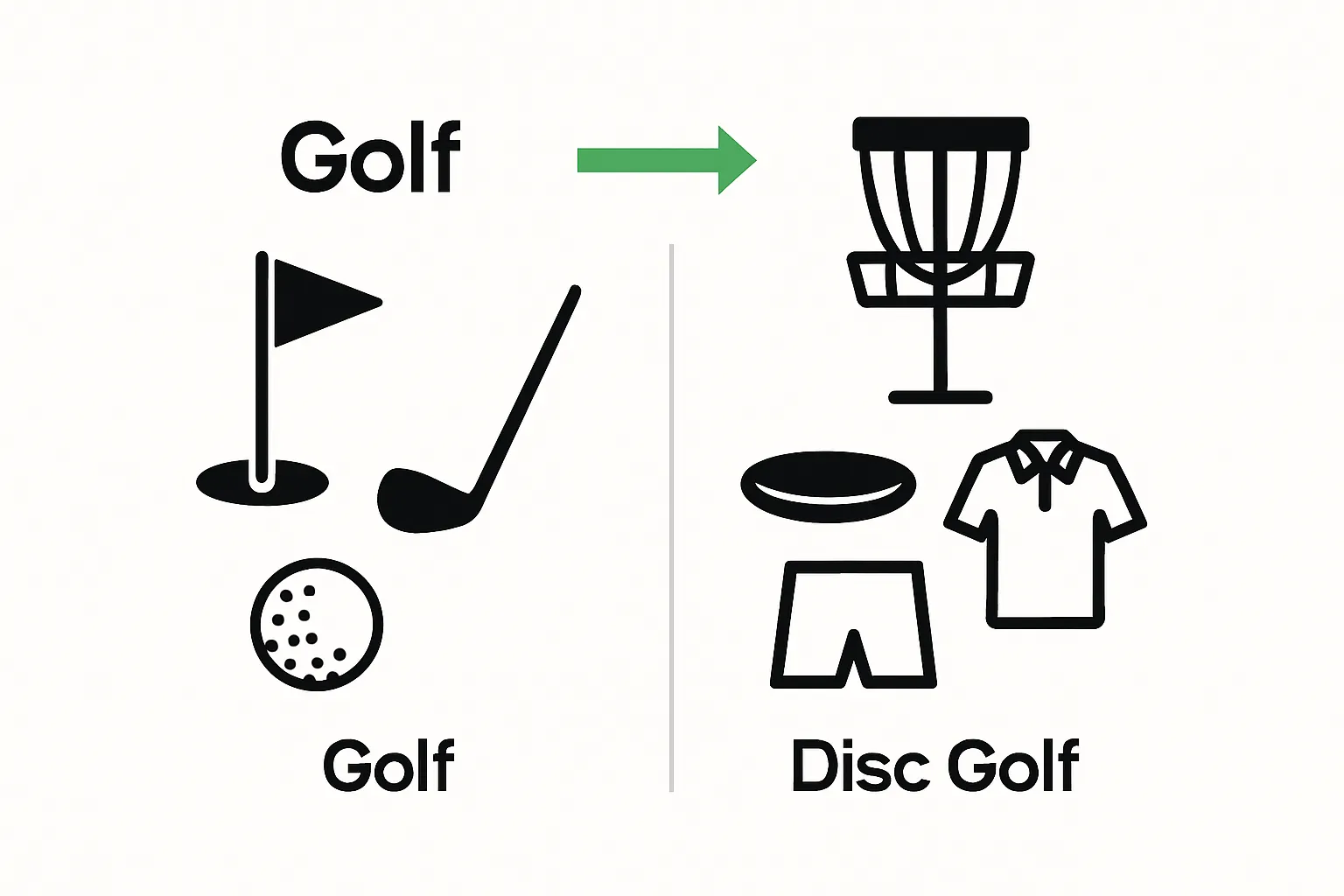 Icons showing differences between traditional golf and disc golf