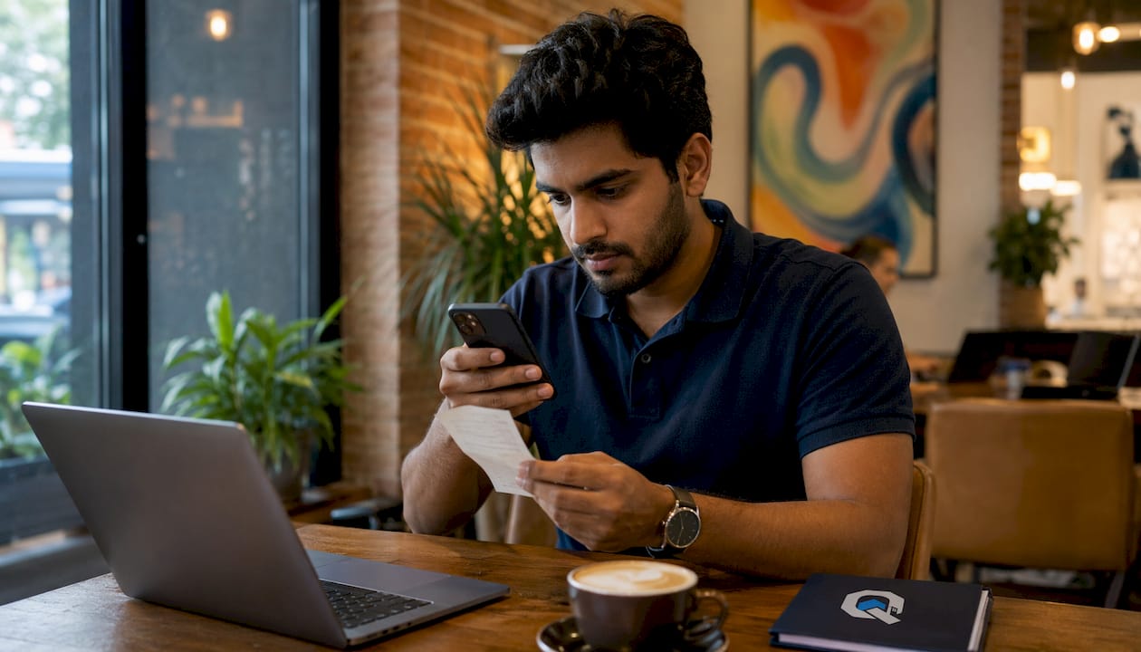 Landlord photographing receipt with smartphone