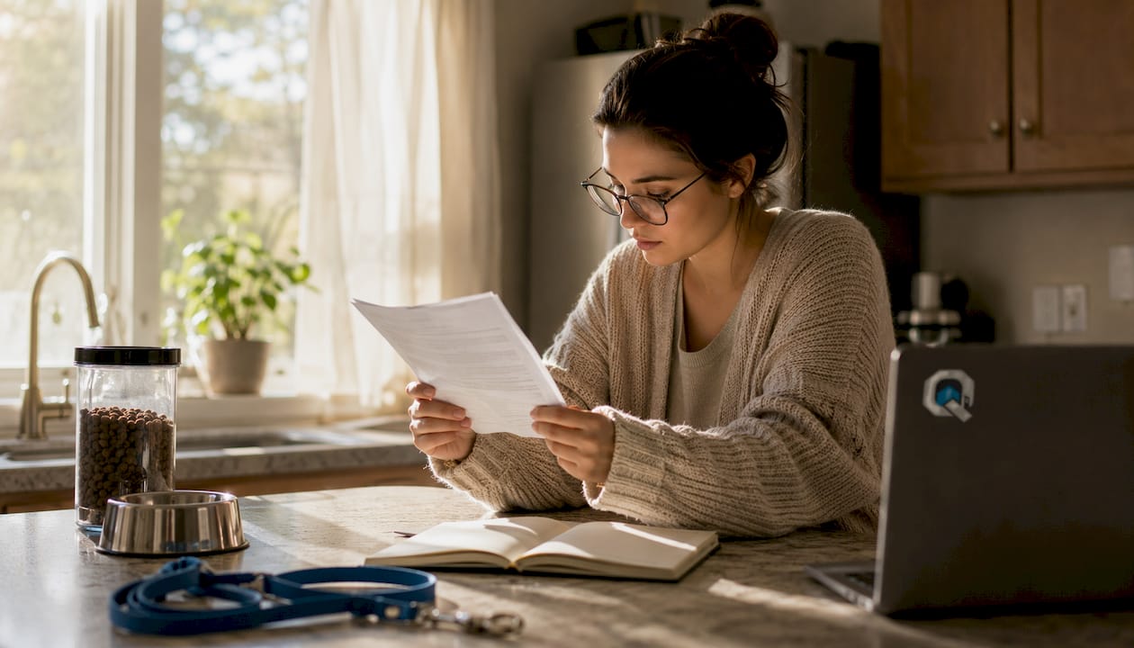 Tenant reviewing lease document at home