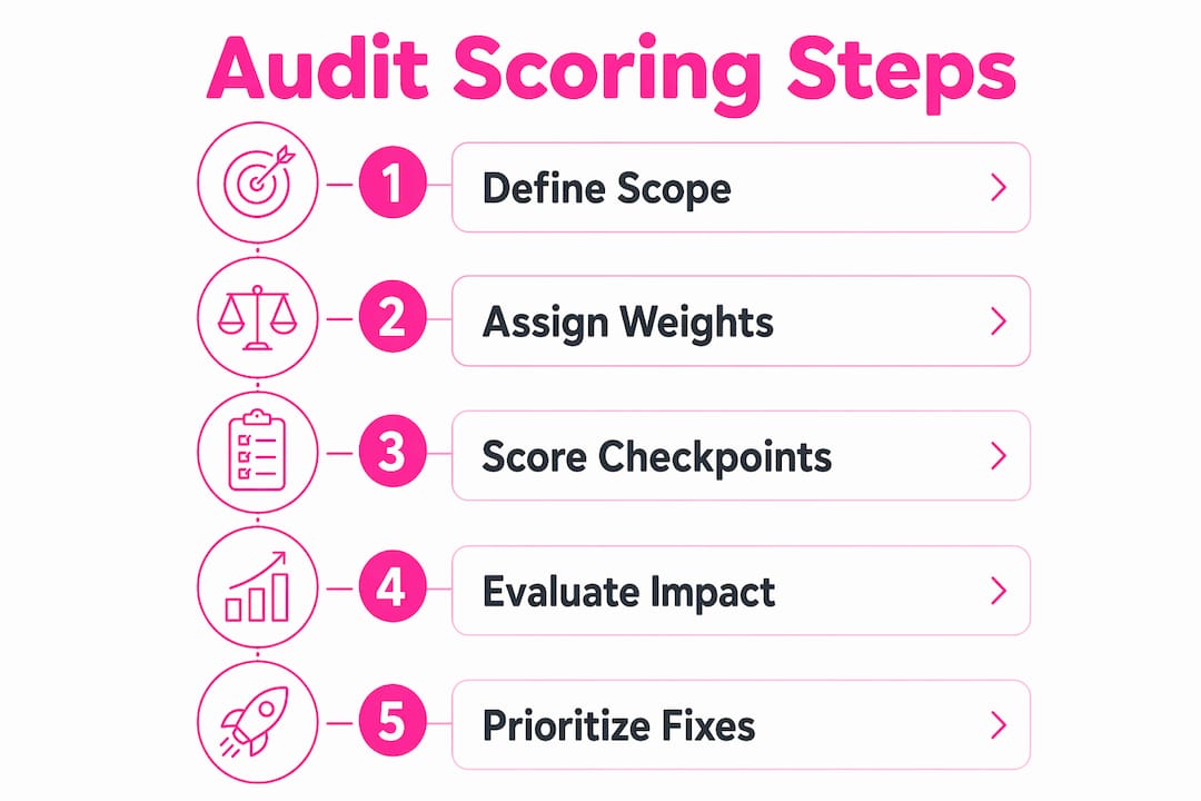 Infographic showing website audit scoring process steps
