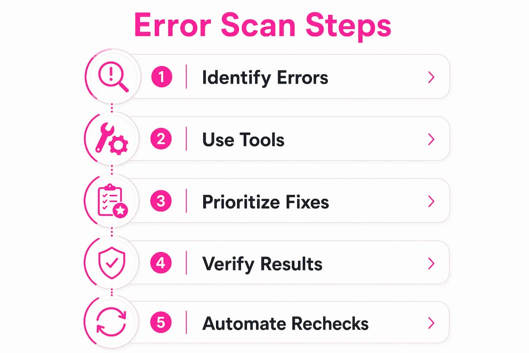 Infographic showing key steps for effective website error scanning