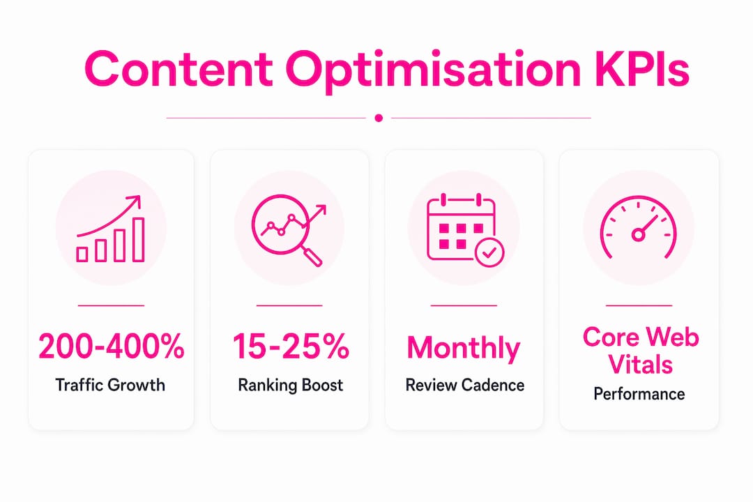 Infographic showing content optimisation key metrics