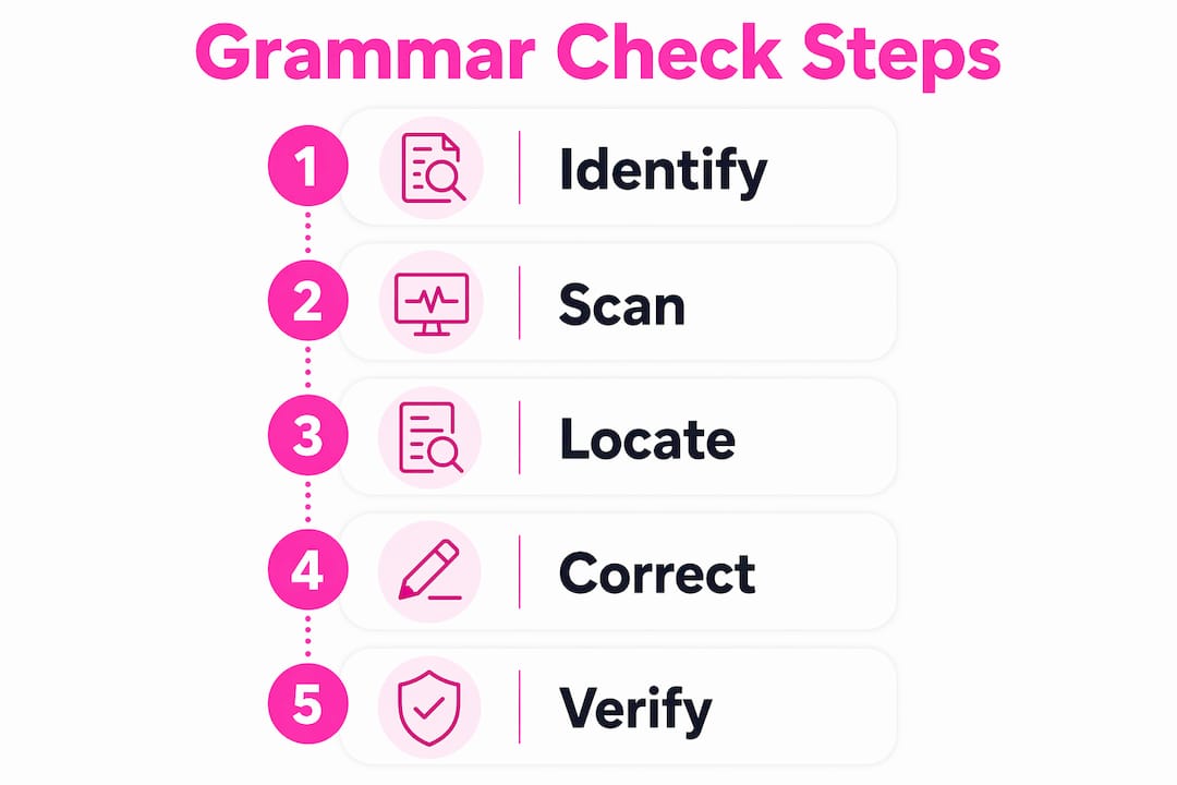 Infographic illustrating steps to check grammar in website content